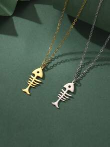 LIKGREAT 1pc Fish Bone Animal Hollow Pendant Minimalist Unisex Stainless Steel Necklace Party Gift Jewelry - Fishbone Series - View 13