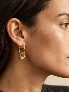 1 Pair Vintage Small Chain Hoop Earrings For Women Gold Color Stainless Steel Geometric Earrings Party Wedding Jewelry Gift - Multicolor - View 13