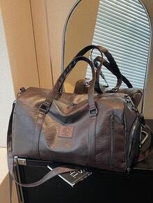 大容量多口袋旅行包，便攜式旅行行李袋，純色運動健身瑜伽包，乾濕分離 + 鞋子隔層 - 棕色 - 查看 5