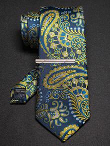 Men Classic Paisley Pattern Jacquard Woven Necktie And Tie Clip Set, Fashion Suit Accessory For Office, Wedding, Party - Ties and Tie Clips - View 13