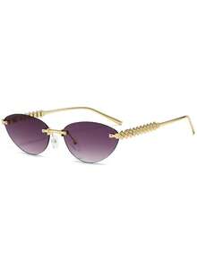 1pc Women's Rimless Edged Triangular Retro Cat Eye Small Frame Oceanic Lens, Rivet Metal Temples Hip-Hop Street Fashion Elegant Unisex Stylish Fashion Glasses, Suitable For Beach, Seaside, Vacation, Travel, Driving, Camping, Outdoor Activities - Multicolor - View 11
