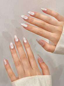 24pcs Handmade Wearable Nail Stickers Set, Pointed Almond Shape, Grey Cat Eye Glitter Effect, Premium Look, Suitable For Students And Pregnant Women, Daily And Party Wear - Multicolor - View 5
