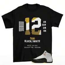Sneaker Label Jordans 12 Retro Taxi Matching Sneaker Tee Shirt Black - 黑色 - 查看 1