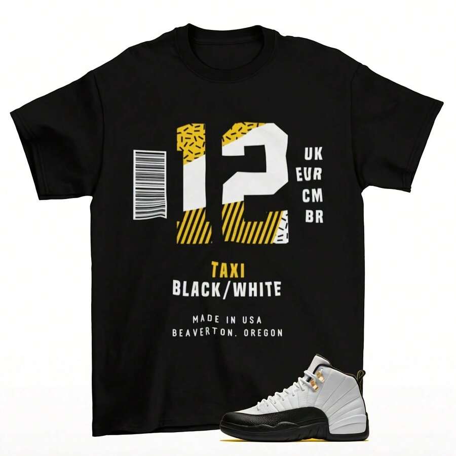 Sneaker Label Jordans 12 Retro Taxi Matching Sneaker Tee Shirt Black - 黑色 - 查看 1
