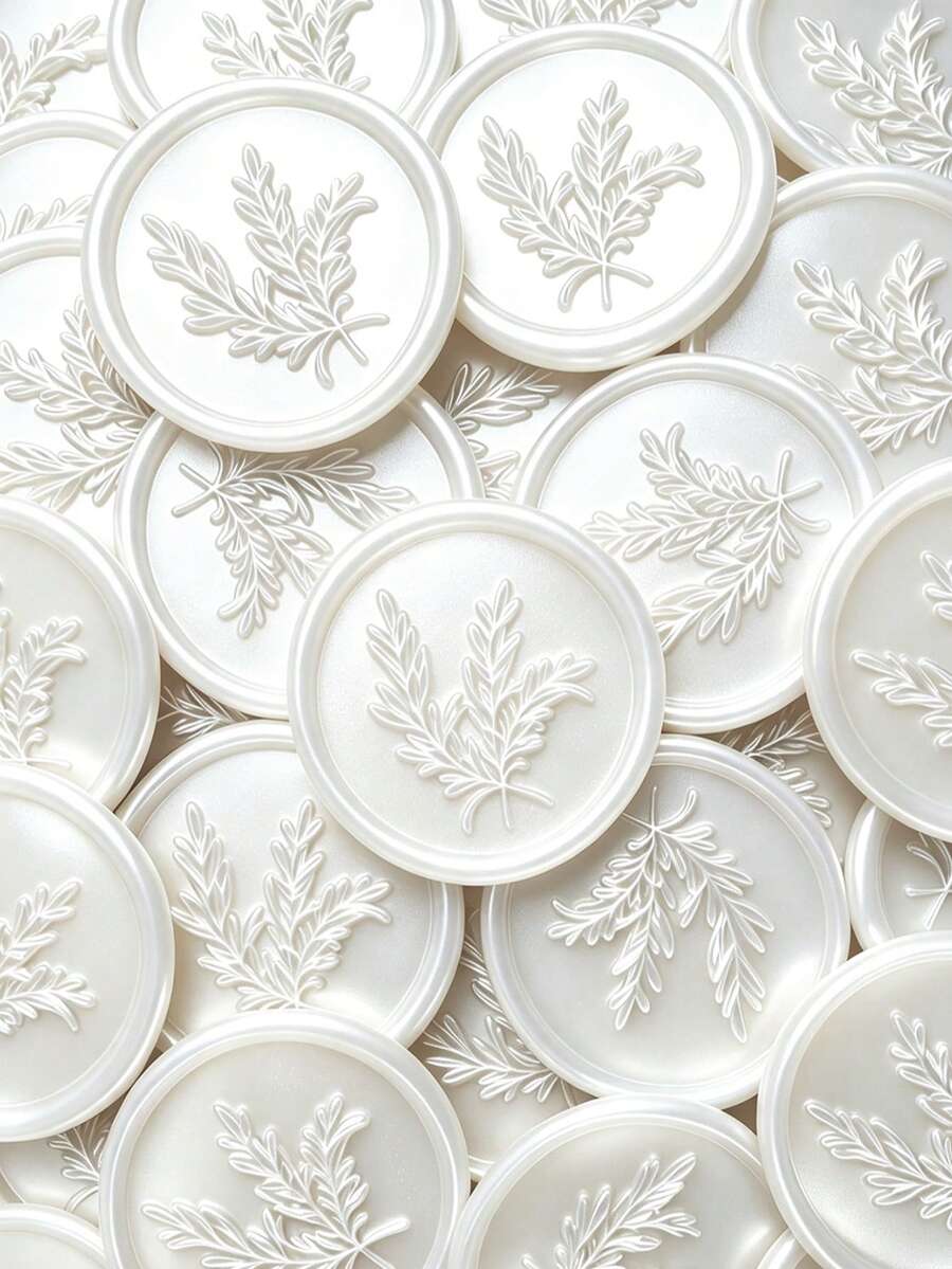 30pcs Pearl White Rosemary Wax Seal Stickers, Self-Adhesive Envelope Seals, Suitable For Wedding, Party, Birthday, Christmas - Rosemary Pearlescent White - View 1