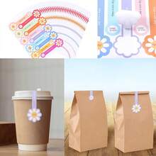 100/200pcs Handmade Lollipop Baking Stickers, Suitable For Cake Boxes/Metal Cans/Jars/Coffee Cups/Bottles, Long Strip Floral Seal Baking Stickers, Self-Adhesive Tamper-Evident Sealing Labels For Gift Packaging - Multicolor - View 3