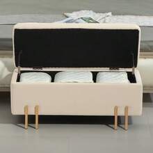 Storage Bench Velvet Upholstered Bench, Storage Trunk With Wooden Legs, Storage Bench For Living Room Bedroom Hallway 100 X 40 X 42 Cm, Beige - Beige - View 5