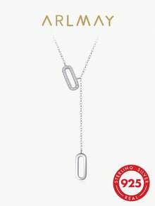 1pc Exquisite Geometric Pattern Paper Clip Design 925 Sterling Silver Women's Y-Shaped Necklace Fashion Jewelry Gift - Silver - View 1
