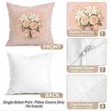 4pcs French Lace Border Floral Pattern Pillow Covers Without Inserts, Single-Sided Printed Pillow Covers, Suitable For Living Room Bedroom Home Decor, All Season Pillow Covers - Multicolor - View 4