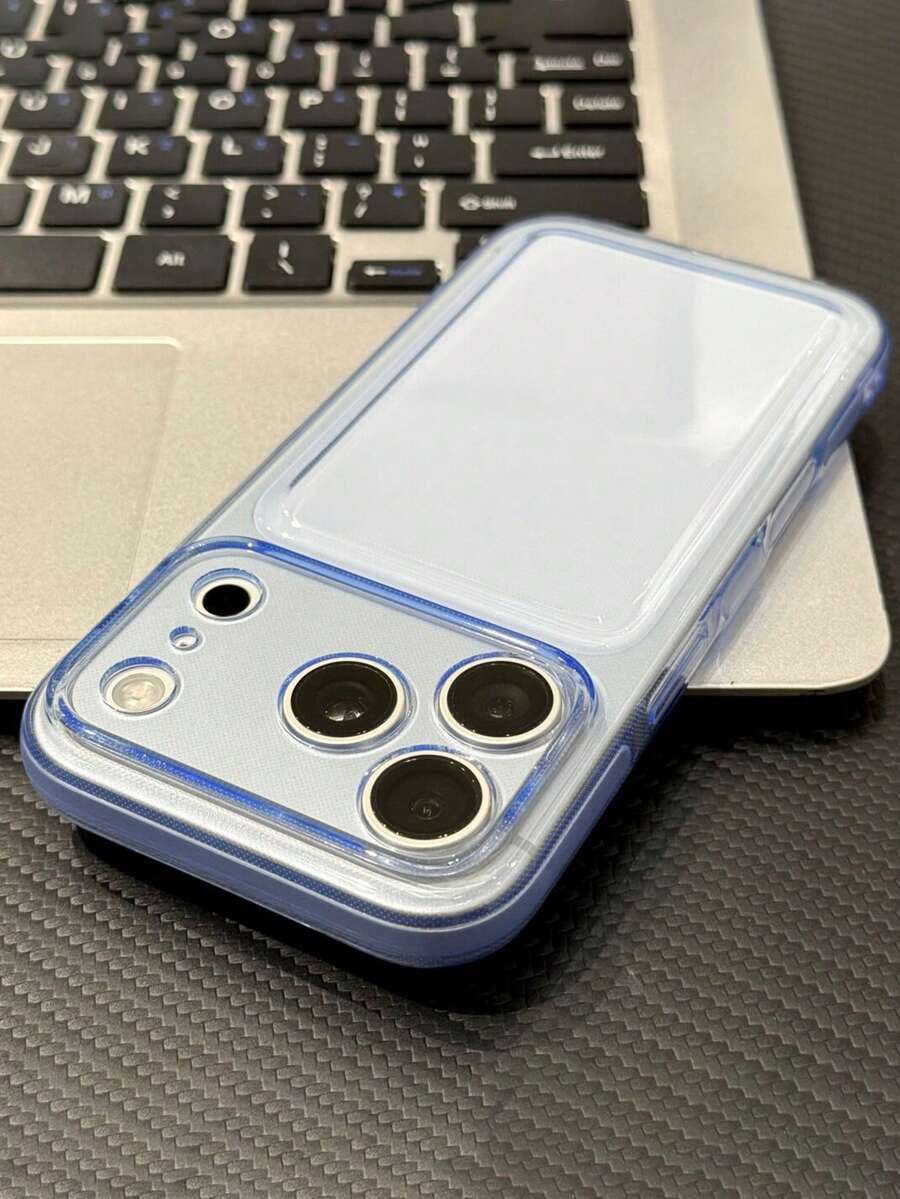 Casing Ponsel Minimalis 3D dengan Tekstur Sabun, Warna Solid, Semi-Transparan, Kompatibel dengan iPhone 17 Pro Max 17 Pro 17 16 Pro Max 16 Pro 16 15 14 13 Pro Max, Pelindung Lensa Belakang - Biru - View 1
