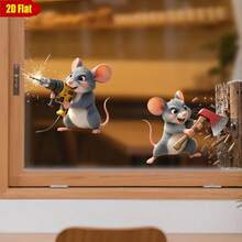 1/3/5pcs Funny Mouse Static Glass Window Cling Sticker, No Glue Removable Decal With Mouse Engage In Sabotage Window Film For Home Living Room Sliding Glass Window Door - Naughty Mouse Window Sticker - View 5