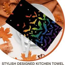 2/4/48pcs Halloween Series Rainbow Ghost & Bat Pattern Printed Kitchen Towels - Super Soft, Highly Absorbent Polyester Dish & Hand Towels, Perfect For Holiday Decor, Kitchen Decor, Party Decor - Multicolor - View 8