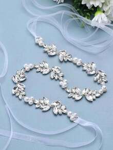 1pc Women's Bridal Belt And Waist Chain With Faux Pearl And Rhinestone Decor, Perfect For Wedding Occasions Elegant. Valentine's Day Accessories - White - View 8