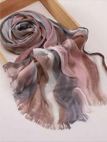 1 New Cotton Scarf Gradual Change Color Striped Headscarf, Retro Versatile Print Women's Long Pleated Shawl - Multicolor - View 9