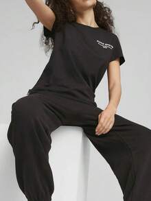 PUMA TEAM TEE Women's Casual Solid Color Letter Embroidered Breathable T-Shirt - Black - View 1