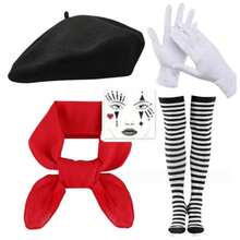 Halloween Clown Cosplay Costume Stage Performance Outfit Solid Color Beret Scarf Gloves Set 9/4/5 Pieces - Multicolor - View 4