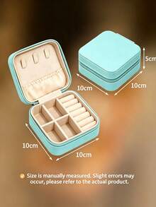 1pc Blue Mini Zipper Jewelry Storage Box, Portable Travel Jewelry Organizer, Compartment Anti-Oxidation Ring Earring Necklace Storage Small Box - Baby Blue - View 3