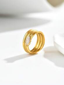 1pc Niche Premium Versatile Square Long Rhinestone Ring, Heart-Shaped Mother Of Pearl Ring, Marquise Zirconia Ring, Thin Pave Ring And More Styles Adjustable Index Finger Ring, Commute Date Elegant Layering Accessory, Exquisite Jewelry Gift For Best Friend And Girlfriend - Yellow Gold - View 18