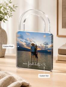 Custom Photo Acrylic Photo Frame Personalized Image Gift, Transparent Lock Shaped Ornament (Can Print Name Text), Couple Wedding Memory Keepsake, Home Decor - Multicolor - View 7