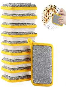 1/5/10pcs Double-Sided Dishwashing Sponges, Double-Sided Kitchen Cloth, Dishwashing Sponge, Pot Scrubbing Sponge, Multi-Purpose Absorbent Sponge, Dish Cleaning Brush, Durable Reusable Kitchen Cleaning Sponge, Kitchen Supplies, Home Products - A - View 10