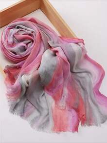 1 New Cotton Scarf Gradual Change Color Striped Headscarf, Retro Versatile Print Women's Long Pleated Shawl - Multicolor - View 6
