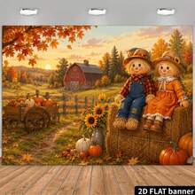 1pc 2D Flat Autumn Pumpkin Haystack Lantern Path Cozy Charming Backdrop, Birthday Halloween Thanksgiving Decoration, Suitable For Indoor Photo Background, Party Decor, Home Decoration, Harvest Theme - 1 - View 7