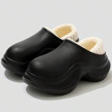 Women's Black Wedge Heel Thick Sole Slippers, Outdoor Indoor Winter Thermal Lined Warm Closed Toe Plush Slippers, Doctor, Nurse Multi-Function Casual Shoes - Black - View 6
