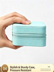 1pc Blue Mini Zipper Jewelry Storage Box, Portable Travel Jewelry Organizer, Compartment Anti-Oxidation Ring Earring Necklace Storage Small Box - Baby Blue - View 6