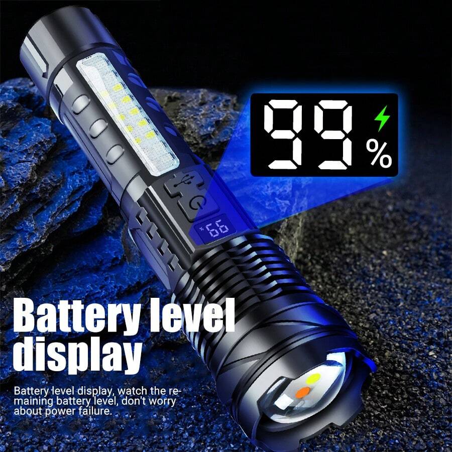 2pcs Rechargeable Waterproof LED Flashlight With Zoom And Side Light, Suitable For Outdoor Camping And Home Emergency