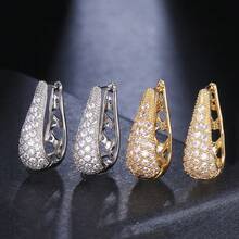 1 Pair Fashionable Elegant Cubic Zirconia Earrings Suitable For Women's Daily, Party And Holiday Wear - White Gold - View 1