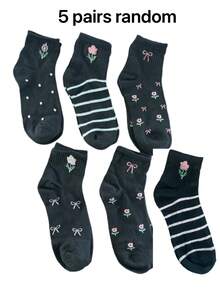 5 Pairs Random Floral Lightweight Short Socks, Soft And Comfortable, Suitable For Daily, Work, Campus, Casual Wear - Multicolor - View 8