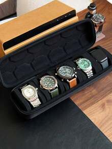 1‑5 Grid Black Watch Organizer,Hard‑Shell Watch Storage Box With Flip Cover And Comfort‑Grip Handle,Heavy‑Duty Protective Watch Case,Scratch‑Resistant&Shock‑Absorbent Design,Portable Practical Watch Display Holder For Men&Women,For Travel Or Home Use - Black - View 6