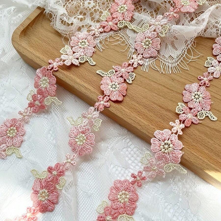 1 Yard Water-Soluble Lace Embroidery Sewing Accessory, Suitable For Clothing Accessories, Jewelry Necklace DIY Crafts, Floral Pattern Sewing Craft - Multicolor - View 1