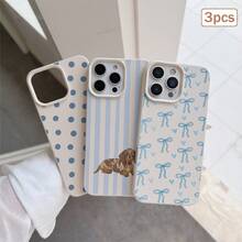 3pcs Polka Dot Heart Stripe Element TPU Shockproof Full Coverage Precise Protection Case Compatible With Apple 11/12/13/14/15/16/17 Pro Max - Multicolor - View 4