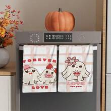2/4/48pcs Halloween Series Pink Plaid Cute Ghost Pattern Printed Kitchen Towels - Super Soft, Highly Absorbent Polyester Tablecloths And Hand Towels, Perfect For Holiday Decor, Kitchen Decor, Party Decor. - Multicolor - View 10