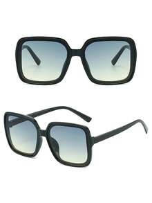 1 Pair Women's Square Green Premium Ins-Style Fashion Sunglasses, Suitable For Driving, Street Photography, Shopping, Fits All Face Shapes, Fashion Accessory For Summer Beach Vacation, Outdoor Activities And Travel - Dark Green - View 2