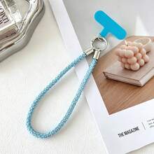1PC Square Rhinestone Hand Strap, Handmade Rhinestone Phone Chain Lanyard, Exquisite Rhinestone Soft Silicone Wrist Strap, Anti-Theft Travel Rope Chain, Luxury High-End Short Hand Strap, Sparkling Rhinestone With Spacer, Fashionable Key Bracelet Hanging Chain Wristband Phone Lanyard, Free Clip - Multicolor - View 4