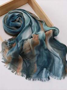 1 New Cotton Scarf Gradual Change Color Striped Headscarf, Retro Versatile Print Women's Long Pleated Shawl - Multicolor - View 8
