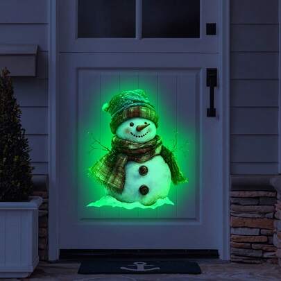 1pc Christmas Glow-In-The-Dark Decorative Sticker, Santa Claus & Snowman Pattern, Suitable For Doors, Windows, Walls, Store Windows, Party Events, Enhance Holiday Atmosphere, Gift Holiday Decoration Wall Sticker, Self-Adhesive