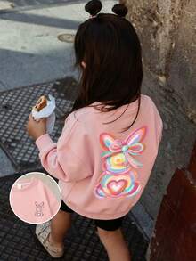 Big Girls' Casual Sweatshirt, Fashionable Rainbow Rabbit Bow Pattern Long Sleeve Top, Suitable For Spring And Autumn - Pink - View 7