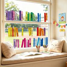 6pcs Reusable Rainbow Cartoon Book Window Stickers, Double-Sided Visible PVC Electrostatic Adsorption Glass Stickers, Suitable For Bedrooms, Studies, Classrooms, Libraries, And Home Decoration. - Multicolor - View 3