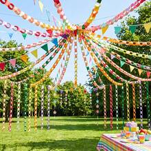 1 Set Chain & Star Garland Set, Rainbow Paper Chain And 52ft Gold Star Decoration, With 492ft Crepe Paper Tassel, Suitable For DIY Crafts, Pride Month, Birthday, Wedding Theme Party - Multicolor - View 2