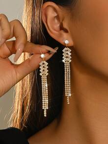 Fashionable Bridal Long Tassel Earrings, Shiny Chain Earrings, Banquet Date Formal Occasion Valentine's Day Jewelry - Multicolor - View 11