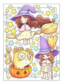 1pc (Cute Witch Series) Coco Spiral Notebook, Suitable For Adults And Teens, Cartoon Comfortable Cute Thick Line Minimalist Pattern Wyo Coloring Book Watercolor Sketchbook, Children's Toy, Slow Pace Stress Relief Time-Killing, Holiday Gift - Cute Witchy Accessories - View 6