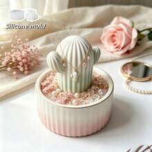 Pcs DIY Clay Mold 2pcs Set Vertical Stripe Cactus Candle Holder Round Jar Silicone Mold Set, Resin Silicone, Home Decor, Handicrafts, Plaster Cement Mold, Reusable, Easy To Demold, Holiday, Birthday Gift. Casting Silicone Mold. - Silicone Mold - View 5