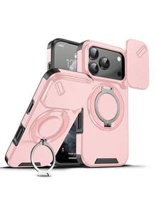 Casing Kompatibel Dengan iPhone 18 17 16 14 13 12 15 Pro Max Plus 16e 17e Air Armor Slide Camera Ring Magnetic Stand Shockproof Phone Kompatibel Dengan Galaxy/MOTO - Rose Gold - View 90