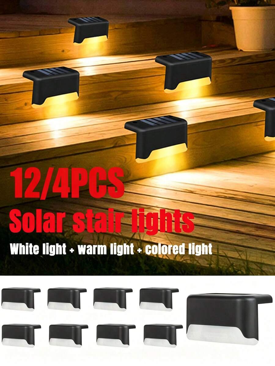 12/4pcs Lampu Tangga Tenaga Surya Senja Hingga Fajar IP44 Tahan Air, Lampu Pagar LED Tenaga Surya Tempel Nirkabel, Lampu Tenaga Surya Otomatis Luar Ruangan untuk Tangga, Teras, Halaman Belakang, dan Dekorasi Kolam Renang - Lampu Tangga IP44 - View 1