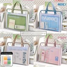 Handheld Accordion File Folder, Exam Paper Storage Bag, Student Book Bag, Large Capacity Transparent Snap Button Bag, Back To School Season - A - View 3