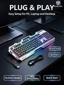 EWEADN Keyboard Mekanik Metal dengan Pencahayaan RGB, Kombo Keyboard & Mouse Gaming Nirkabel Dual-Mode Isi Ulang, Set 3 Buah, Perangkat Komputer Gaming GX810 (Mekanik Berkabel) - View 3