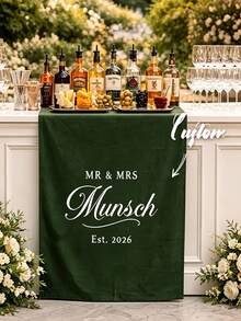Customized Wedding Welcome, Wedding Tablecloth, Personalized Linen Striped Bar Event Signage, Bar Event Banner, Can Customize Name And Date, Wedding Gift, Welcome Gift, Mother's Day Gift, Anniversary, Party Decorations - Multicolor - View 3